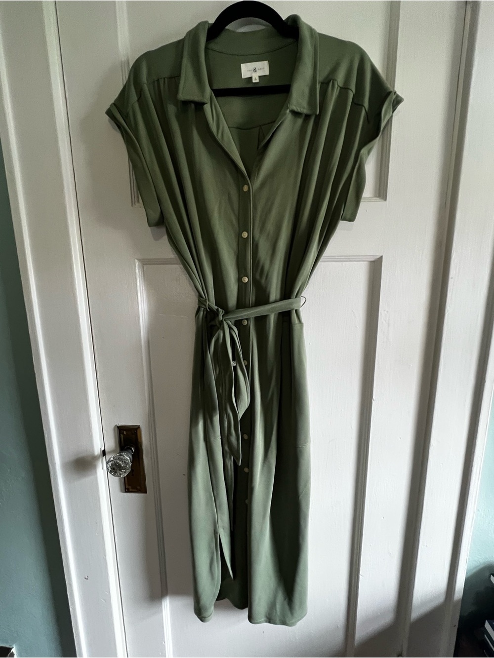 Lou & Grey Moss Green Midi Shirt Dress with Tie Belt